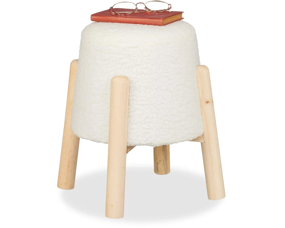 relaxdays Hocker mit Teddyfell 40 x 30 cm, Braun/Weiss