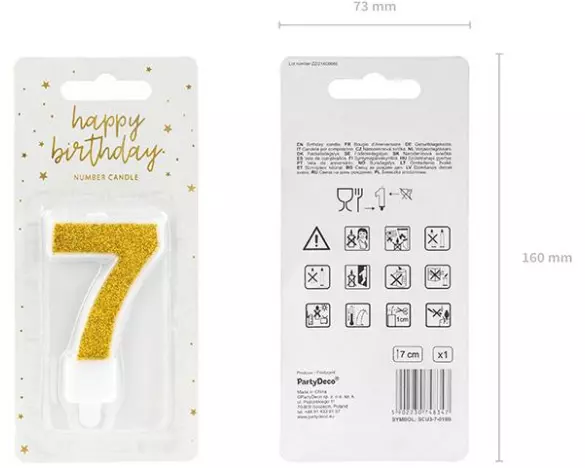 Partydeco PartyDeco Geburtstagskerze Ziffer 7 Gold 1 Stück