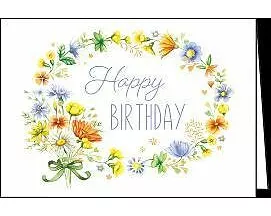 Doppelkarte / Happy Birthday (Blütenkranz) / quer