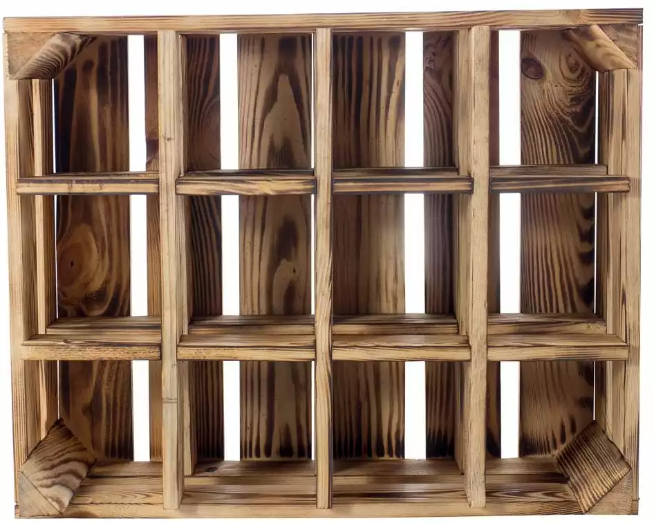 Holz Zollhaus Flaschenregal Vintage für 12 Flaschen, Kiefer geflammt