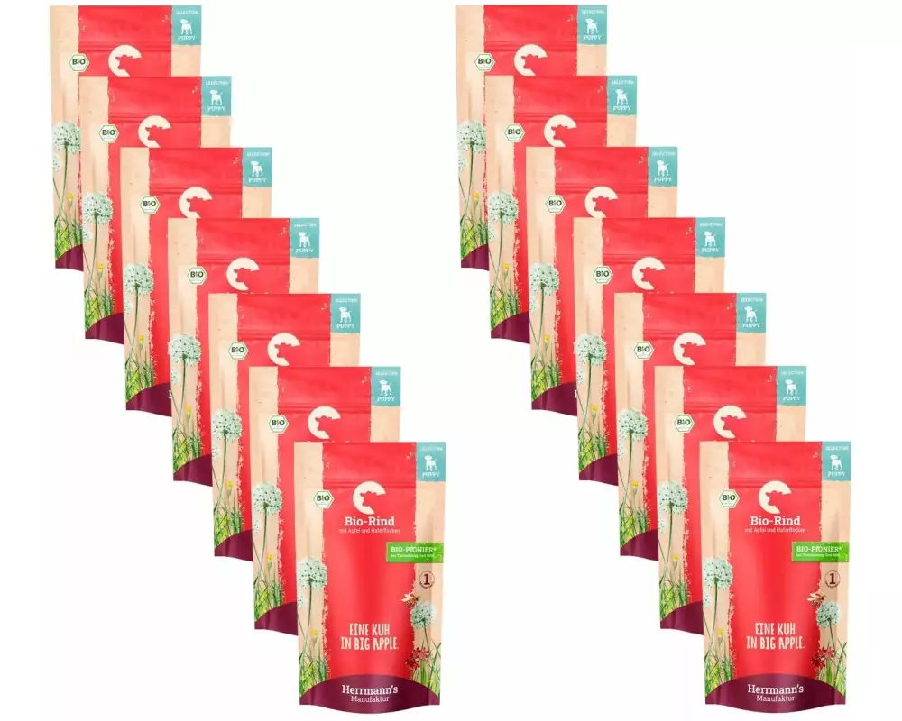 Herrmann's Nassfutter Bio Rind mit Apfel und Haferflocken 14 x 150 g