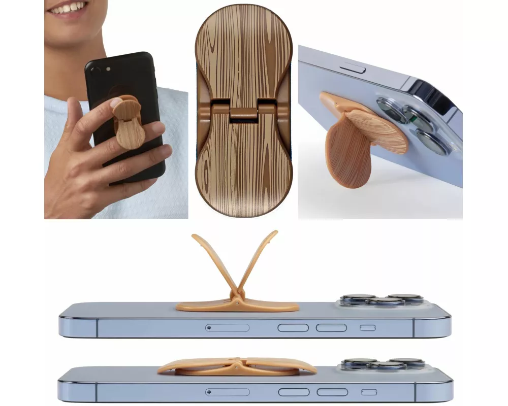 zipgrips Holzoptik - 2 in 1 Handy-Griff & Aufsteller - Sicherer Griff - Halter für Smartphones - Perfekte Selfies - Ideal für Video