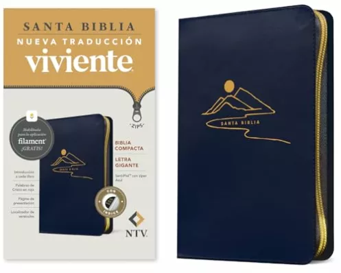 Biblia Compacta Ntv, Letra Gigante de Zíper Con Filament (Sentipiel, Azul, Índice, Letra Roja)