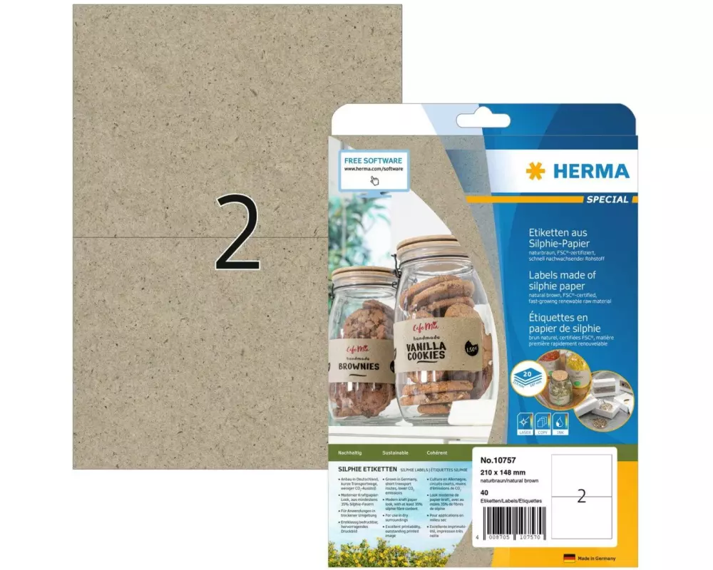 HERMA Universal-Etiketten 210 x 148 mm, 20 Blatt, Braun