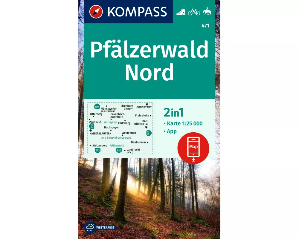 KOMPASS Wanderkarte 471 Pfälzerwald Nord 1:25.000