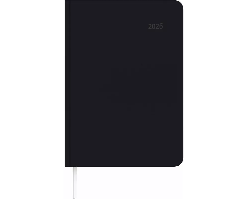Zettler Buchkalender Tucson schwarz A5 Register 2026 – Timer 15 x 21 cm mit lederähnlichem Einband, 1 Tag pro Seite, Registerstanzung, Jahres-/Monatsü