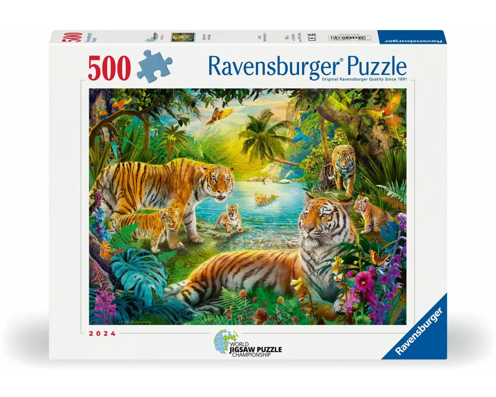 Erwachsenenpuzzle 500 Teile - Tigerfamilie in der Oase