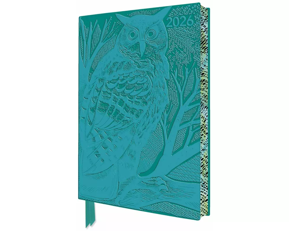 Angela Harding: Long Eared Owl 2026 Artisan Art Vegan Leather Diary Planner - Page to View with Notes