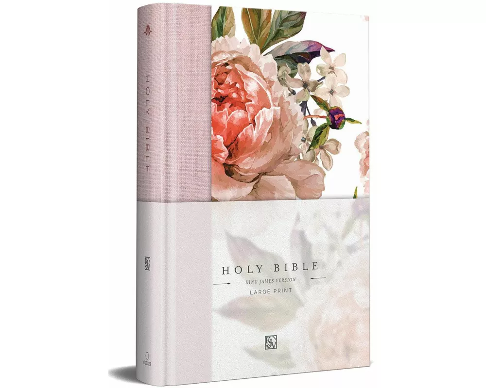 KJV Holy Bible, Large Print Medium Format, Pink Cloth Hardcover with Floral Design, Ribbon Marker, Red Letter