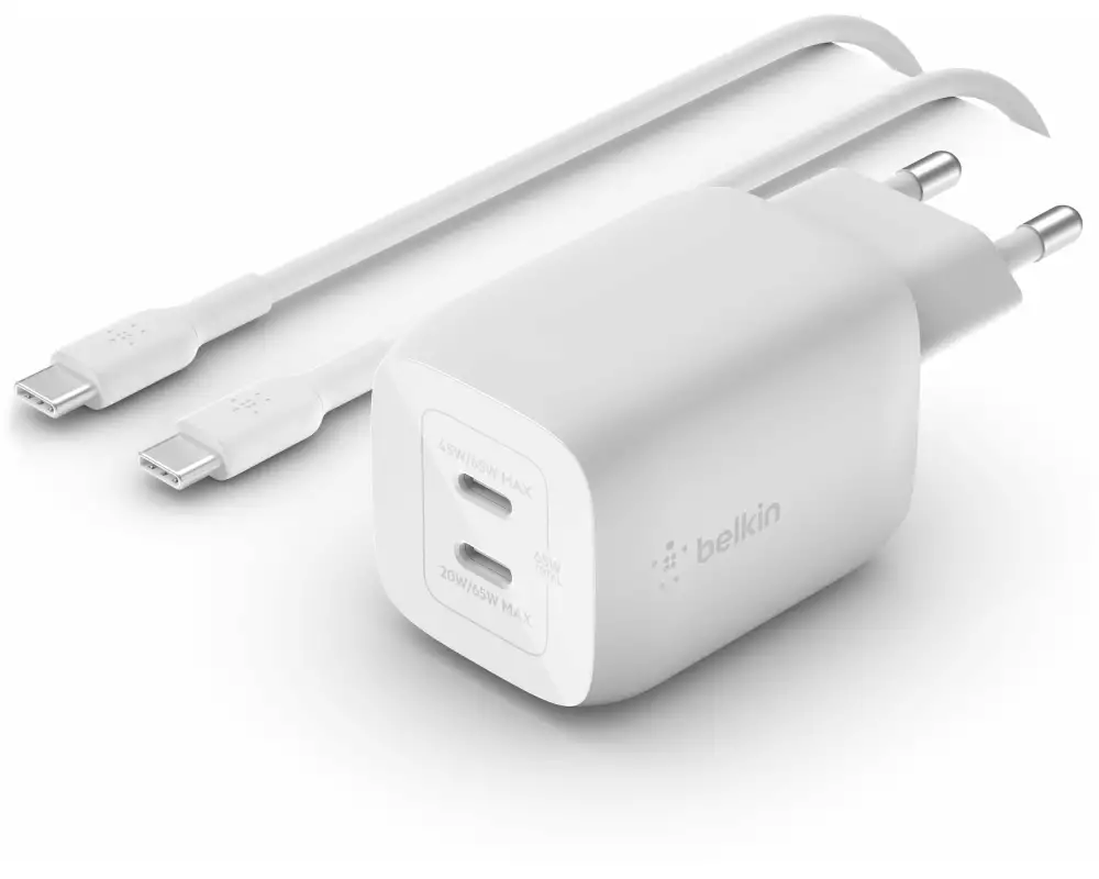 Belkin USB-Wandladegerät Dual USB-C GaN PD 65W + USB-C-Kabel
