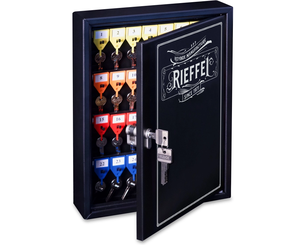 RIEFFEL SWITZERLAND Schlüsselkasten KyStor schwarz KRLEGEND42PZ 35x27x6,5cm 42 Haken