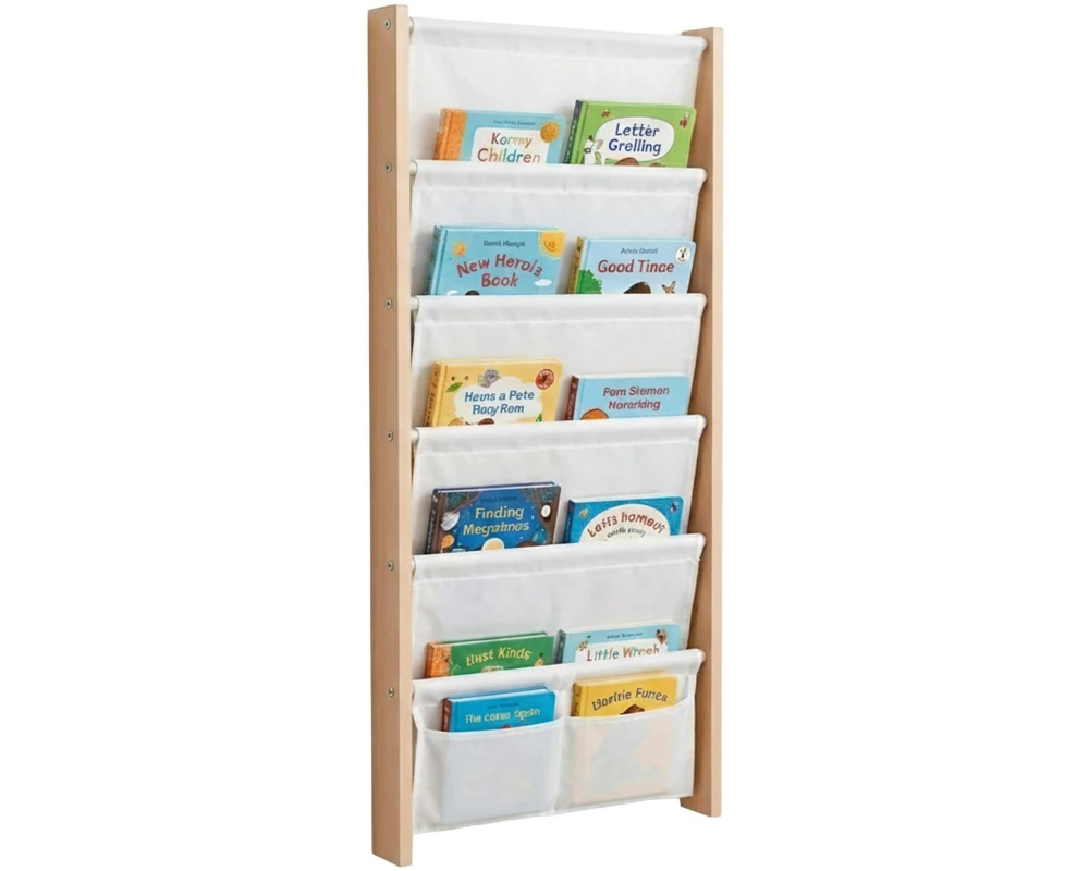 relaxdays Kinderzimmerregal MDF Stoff Natur Weiss