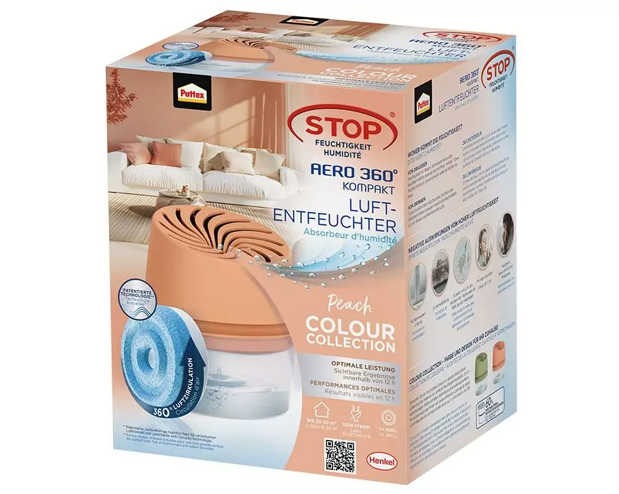 Pattex AERO 360° Luftentfeuchter mit Nachfülltab, 450 g, Pfirsich