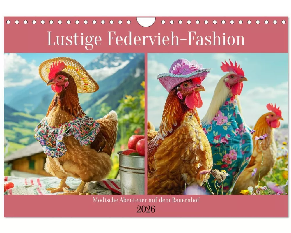 Lustige Federvieh-Fashion. Modische Abenteuer auf dem Bauernhof (Wandkalender 2026 DIN A4 quer), CALVENDO Monatskalender