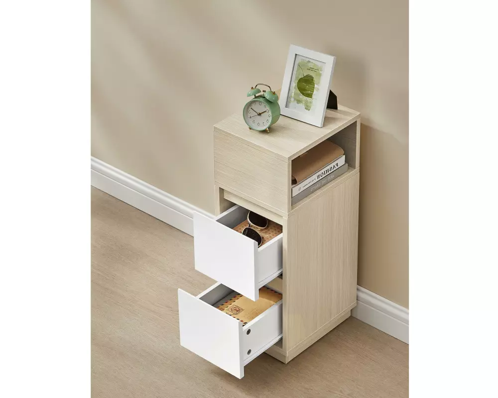 VASAGLE Nachttisch 25 x 62 cm, Weiss/Beige