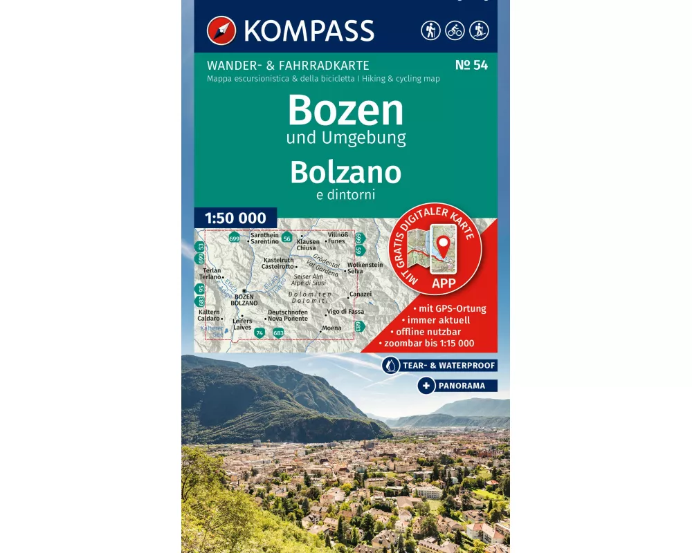 KOMPASS Wanderkarte 54 Bozen und Umgebung / Bolzano e dintorni 1:50.000