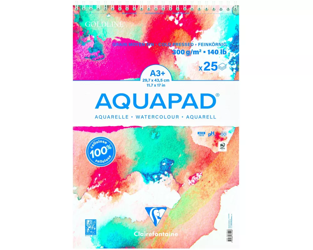 Aquapad Spiralblock Aquarell A3+, 29,7x43,5cm, 300g, 25 Blatt