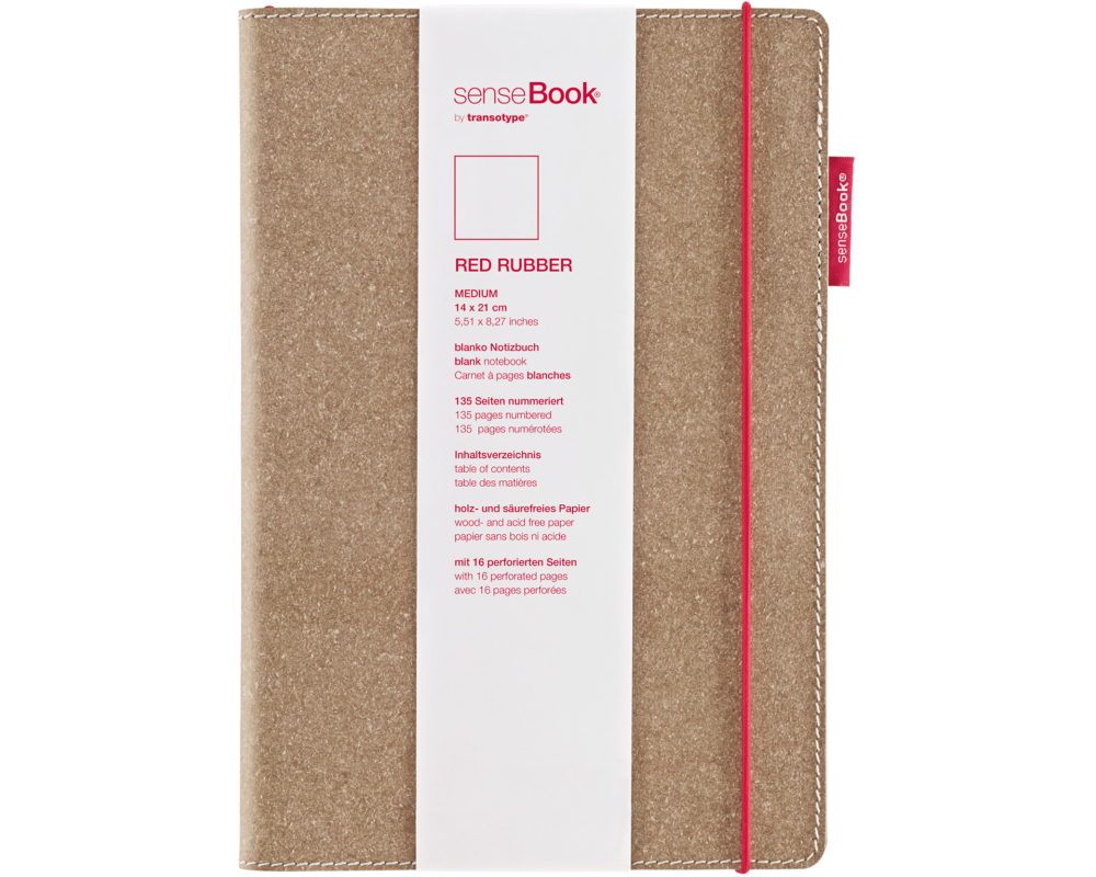 TRANSOTYPE senseBook RED RUBBER A5 75020500 blanko, M, 135 Seiten beige