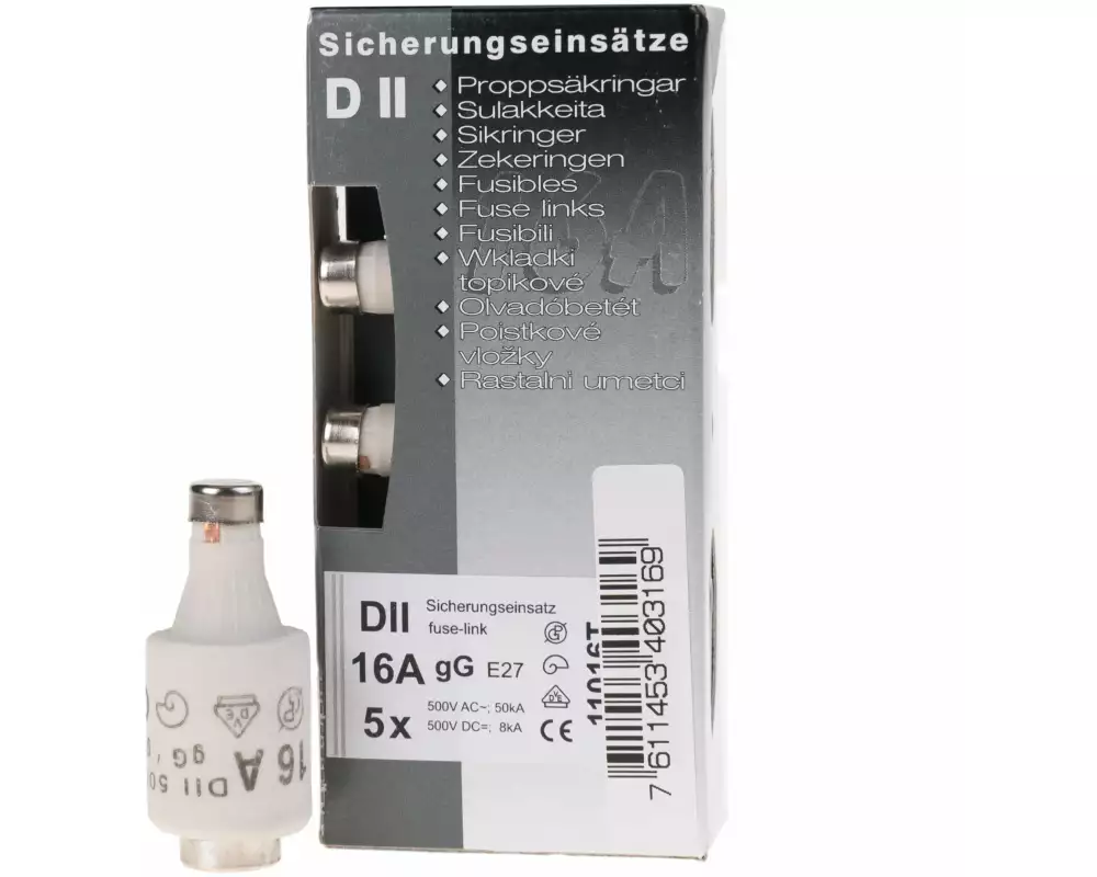 Elektromaterial Sicherungseinsatz DT II 16A träge, 5 Stück