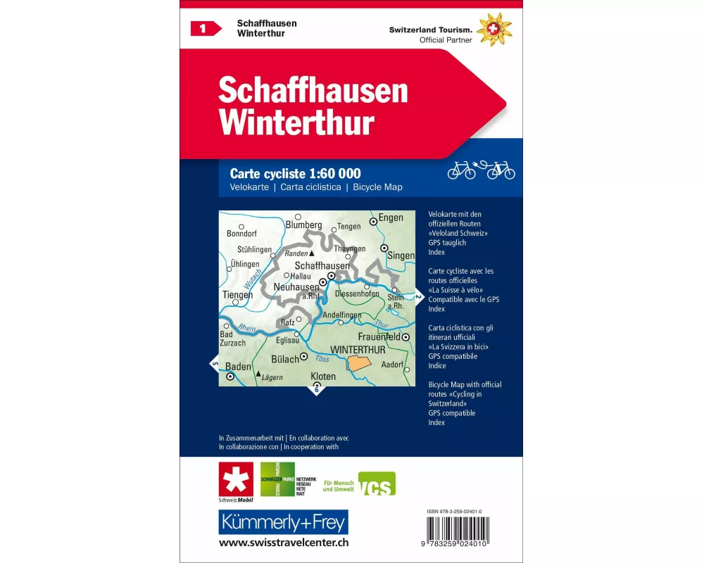 Kümmerly+Frey Velokarte 1 Schaffhausen, Winterthur 1:60.000