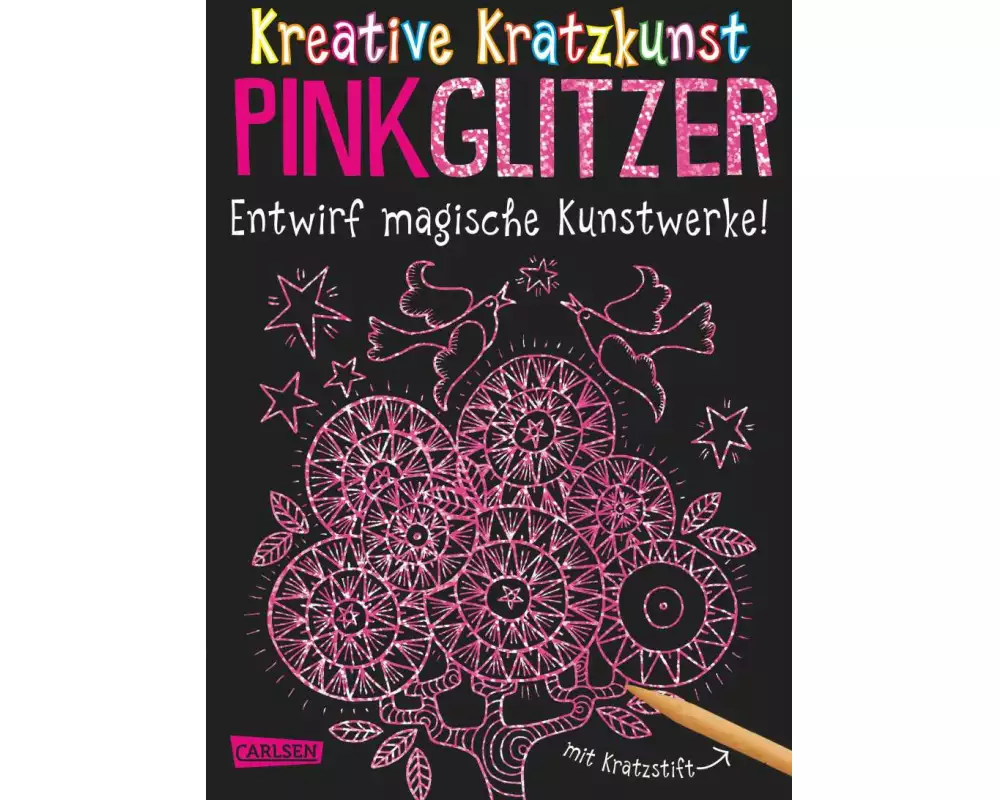 Kratzbilder für Kinder: Kreative Kratzkunst: Pink Glitzer: Set mit 10 Kratzbildern, Anleitungsbuch und Holzstift
