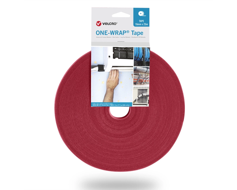 VELCRO One Wrap Band 10 mm breit, rot, 25 m