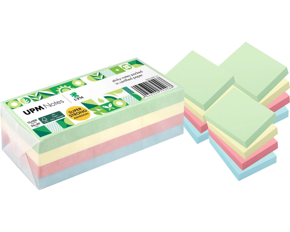 UPM Haftnotizen 50x40mm 5653-20PG-12 Pastell Mix 12x100 Blatt