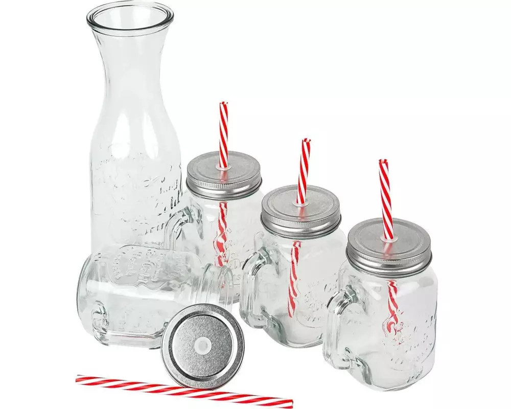 alpina Trinkglas mit Halm und Karaffe 420 ml, 1 Stück, Transparent