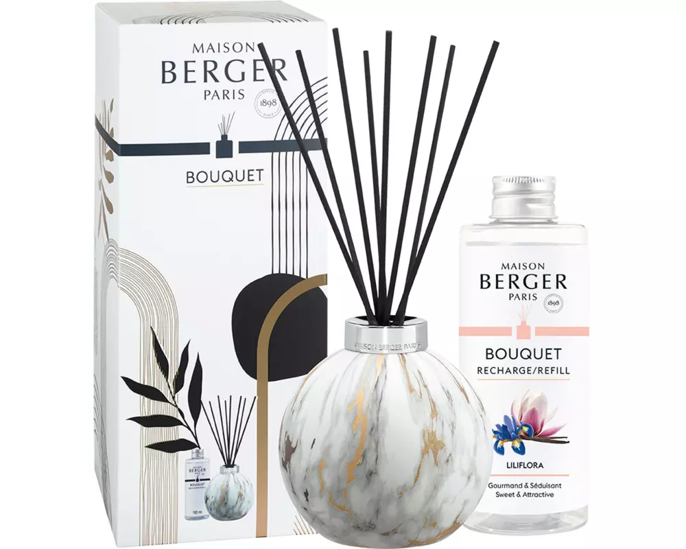 Maison Berger Duftstäbchen Marbrure + 180 ml Liliflora, Weiss