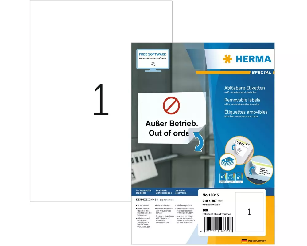 HERMA Universal-Etiketten 10315 210 x 297 mm, 100 Blatt