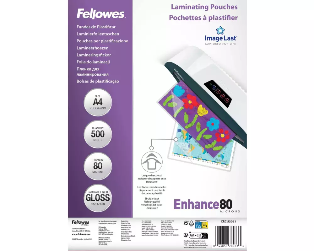 Fellowes Laminierfolie ImageLast A4, 80 µm, Glänzend; Transparent