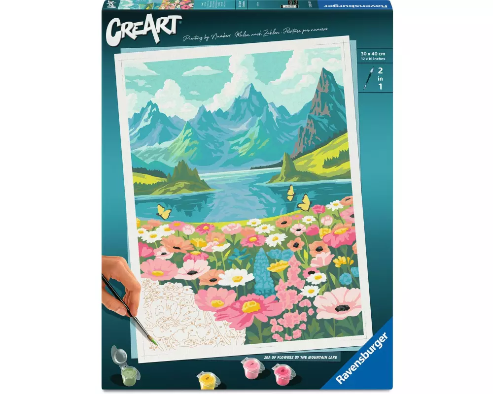 Ravensburger Malen nach Zahlen Adults Premium – blumenmeer am Bergsee