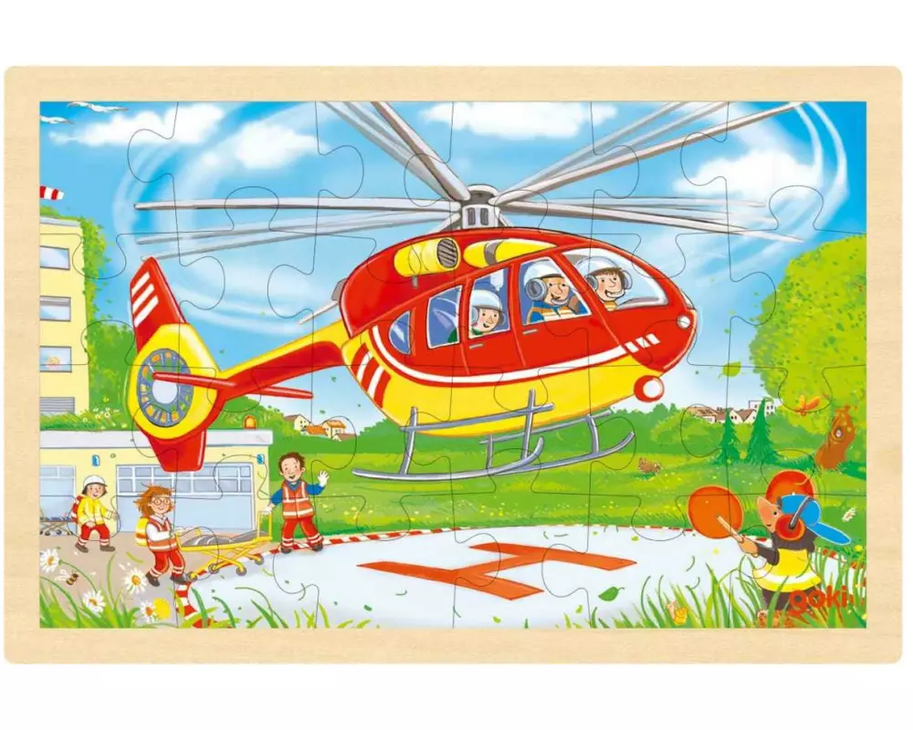 Goki Einlegepuzzle Hubschrauber/Feuerwehr 30 x 20 cm