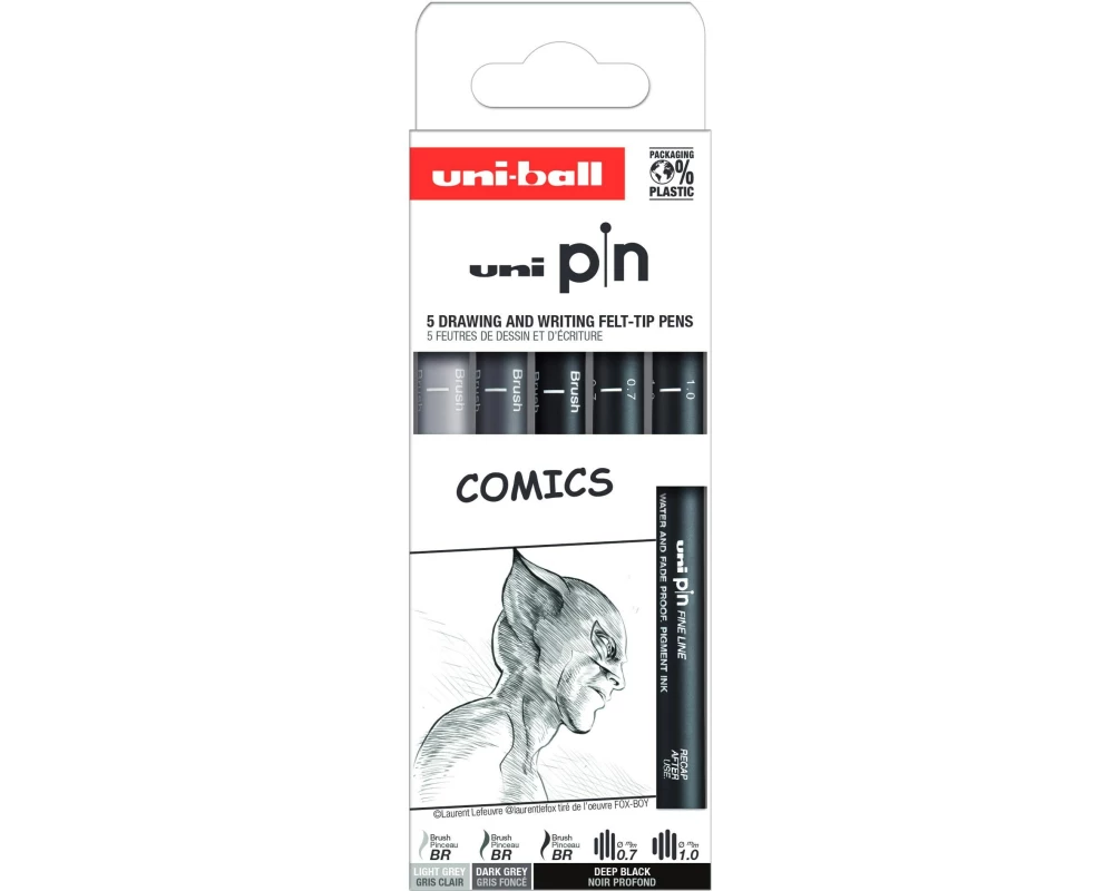 Uni Fineliner Comics, Schwarz / Grau , 5 Stück