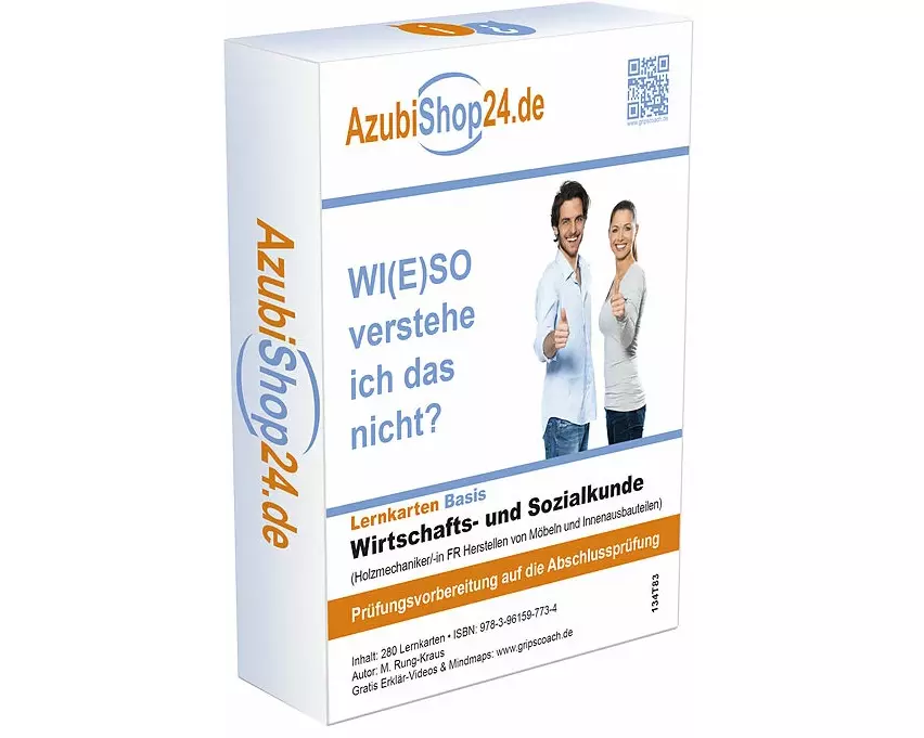 AzubiShop24.de Lernkarten Wirtschafts- und Sozialkunde Holzmechaniker FR Herstellen von Möbeln und Innenausbauteilen Prüfungsvorbereitung Wiso Prüfung