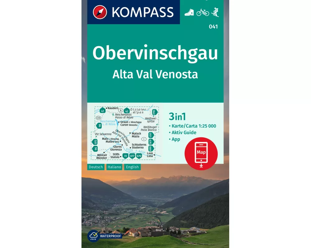 KOMPASS Wanderkarte 041 Obervinschgau / Alta Val Venosta 1:25.000