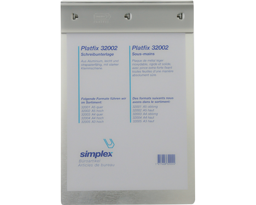 SIMPLEX Schreibplatte Platfix 32002 aluminium, für A5 hoch
