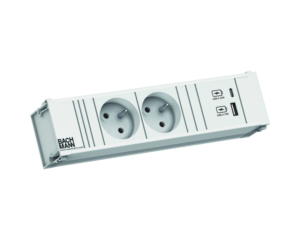 BACHMANN CONI 2xUTE 1xUSB A/C 22W 0,2m GST18 RAL9010