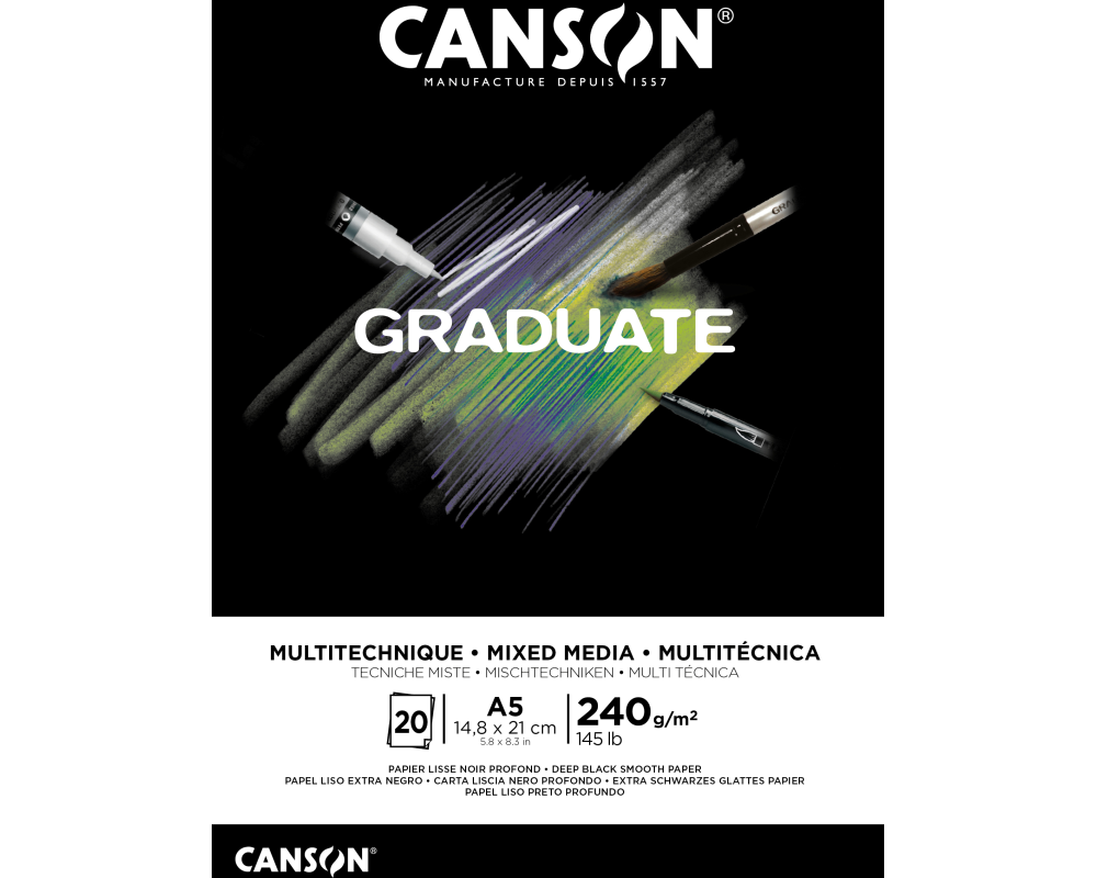 CANSON Graduate Mixed Media A5 31250P019 20 Blatt, schwarz, 240g