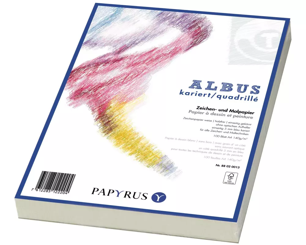 Papyrus Zeichenpapier Albus A4, Kariert, 160 g/m², 100 Blatt