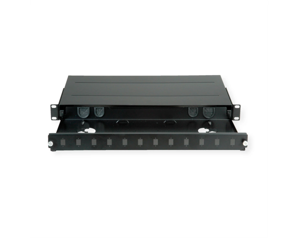 ROLINE 19''-LWL-Gehäuse leer, 1 HE, 12x SC-Simplex oder LC-Duplex, schwarz