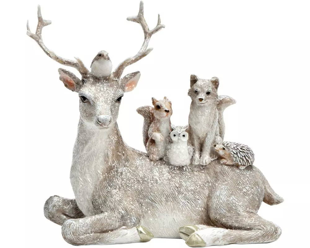 G. Wurm Weihnachtsfigur Hirsch liegend 15 x 13 x 6 cm, Weiss