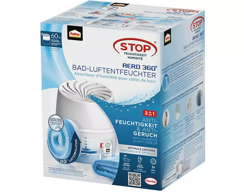 Pattex Aero 360° Badgerät, Luftentfeuchter inkl. Tab 450 g 20 m²