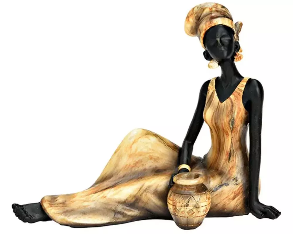 G. Wurm Dekofigur Afrikanerin mit Topf Gold/Schwarz