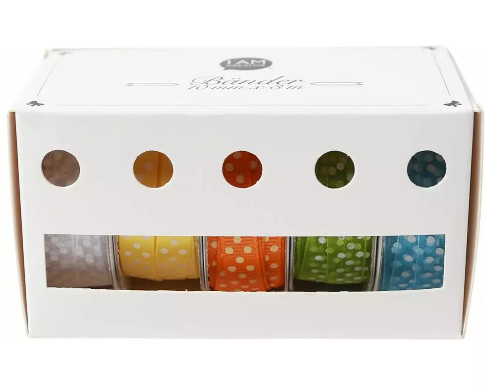 I AM CREATIVE Geschenkband Box 5 Bänder, Bunt, 1 cm x 3 m