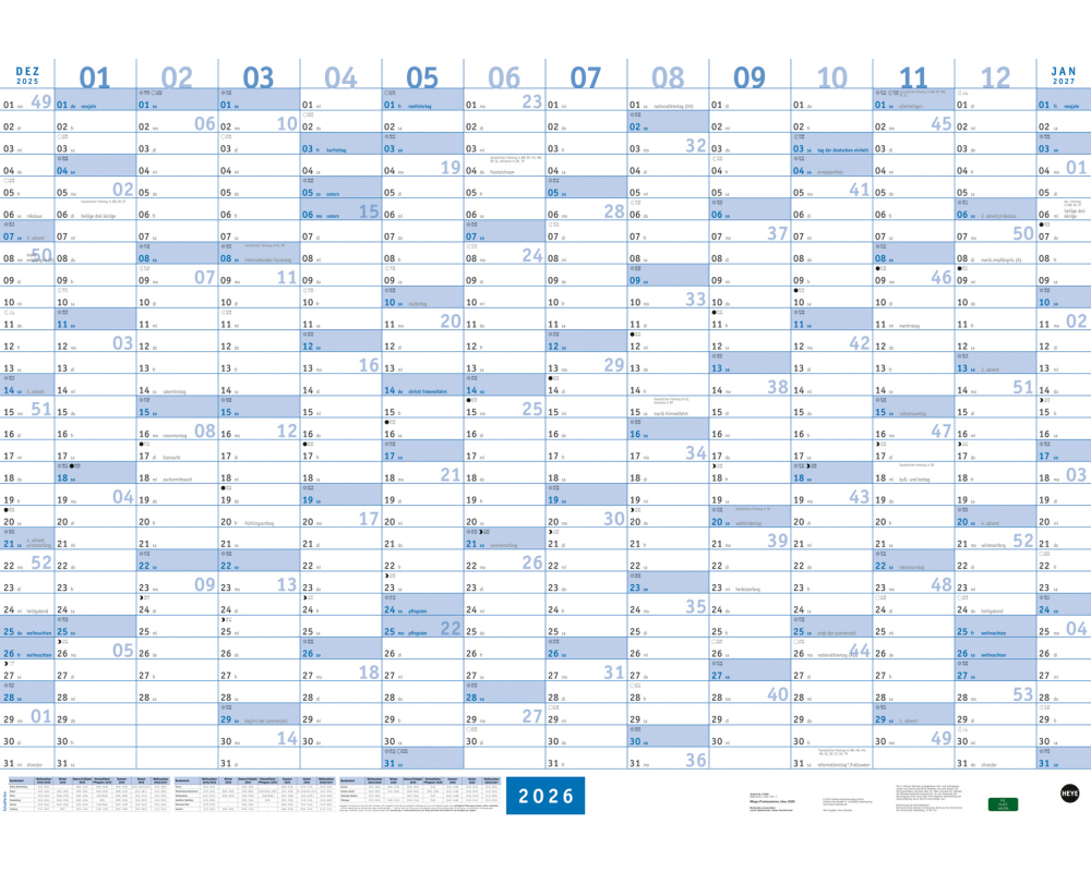 HEYE Mega-Posterplaner blau 2026 21068+26 1J/1S DE 68x98cm
