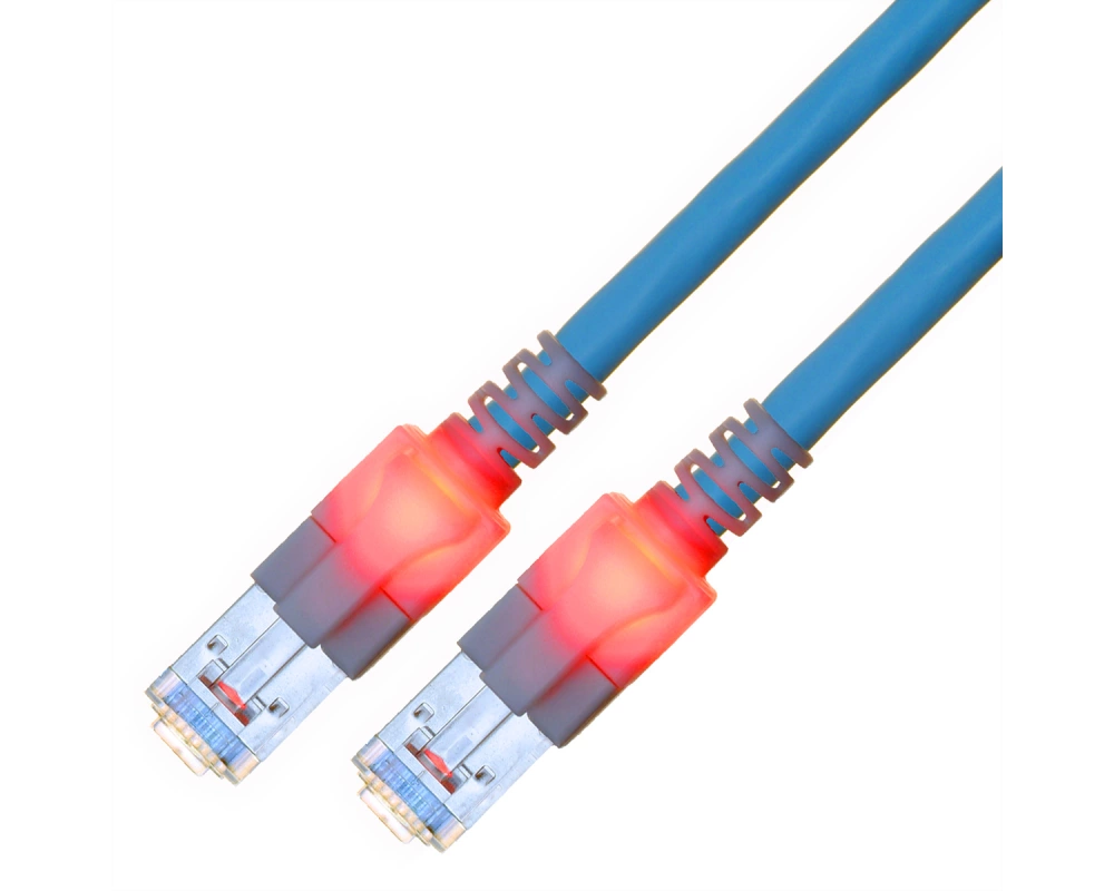 EasyLan DualBoot LED Patchkabel RJ45 S/FTP Cat.6 (Class E), mit saCon Stecker, LSOH, blau, 2 m