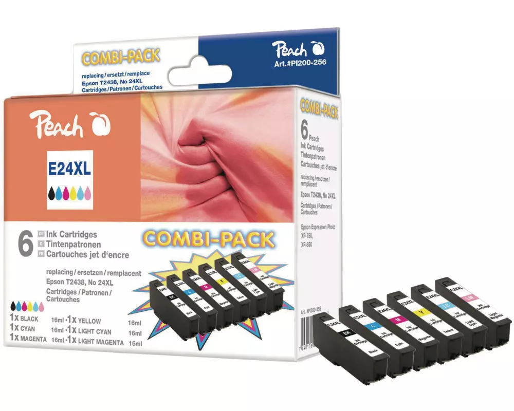 Peach Tintenset Epson T243 Nr. 24XL C, M, Y, 2x BK