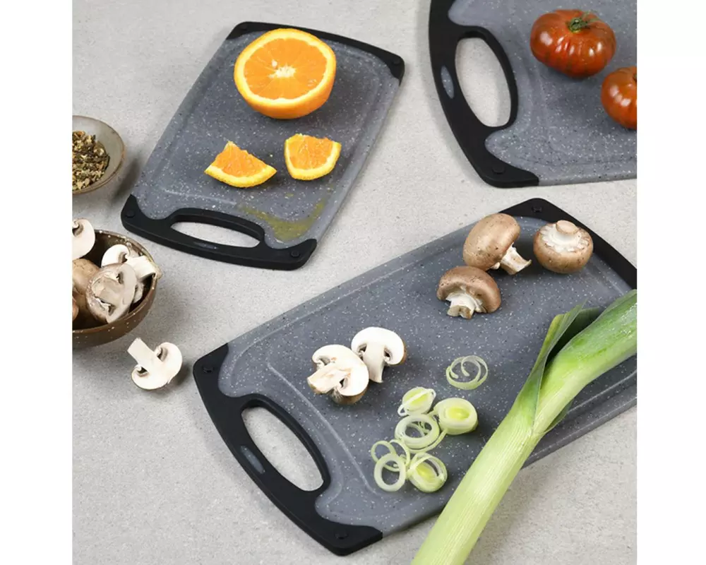 Kesper Schneidebrett-Set Kunststoff Grau mit Saftrille