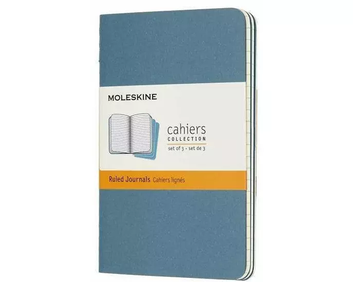 Moleskine Journals - Cahier P/A6, Set of 3 PCS, Ruled, Cardboard Cover, Brisk Blue
